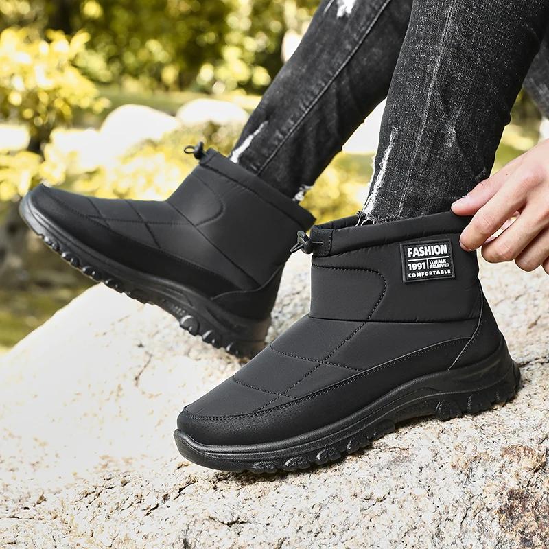 Fashion Waterproof Snow Boots for Men Winter Non-Slip Thicken Plush Ankle Boots Male New 2025 Outdoor Keep Warm Cotton Padded Shoes Man
