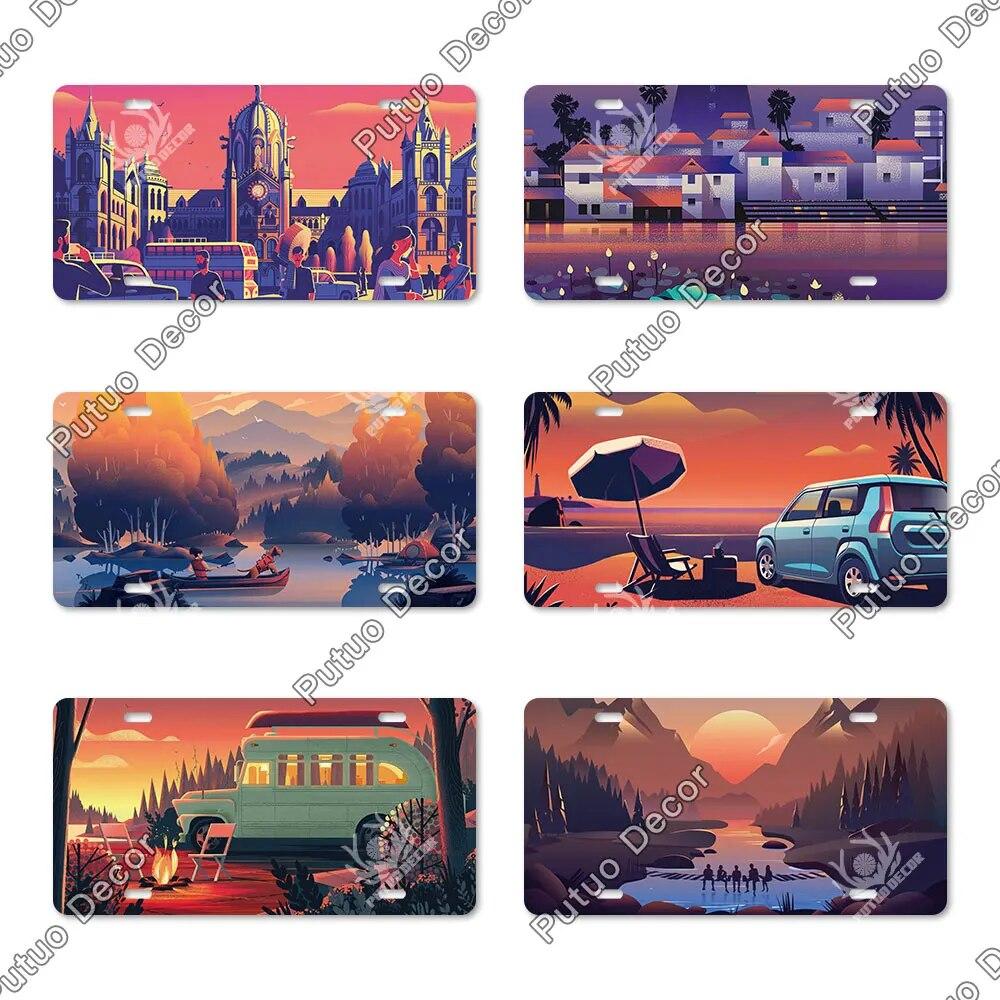 Putuo Decor Illustrations Licenses Plate Tin Sign Plaque Metal Decorative Plate for Car Living Room Door Home Wall Decor