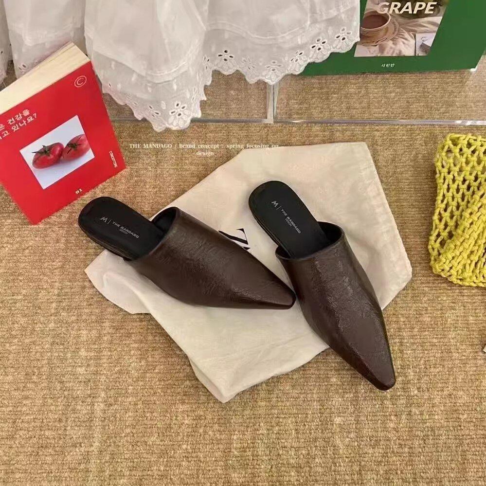 Fashion Flat Shoes Female Mules For Women 2025 Cover Toe Ladies' Slippers Pointed Shoes Woman 2025 Pointed Toe Slippers Flat Female Mule