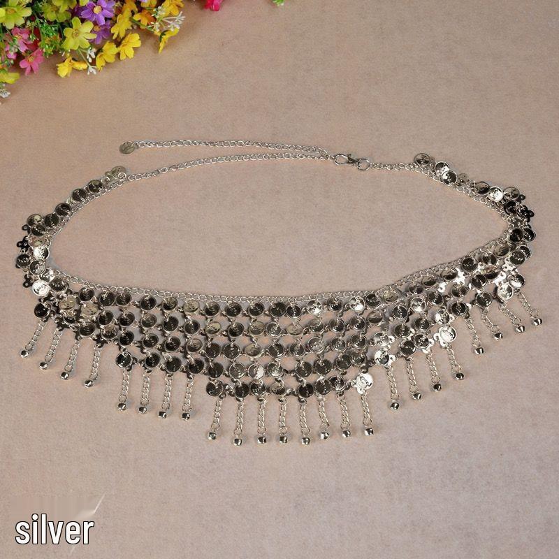 Поясная шаль для танца живота с золотыми монетами и кистями