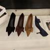 Niche French Black High Heels Women's Shoes 2025 New Spring and Autumn Temperament Suede Bow Pointed Single Shoes