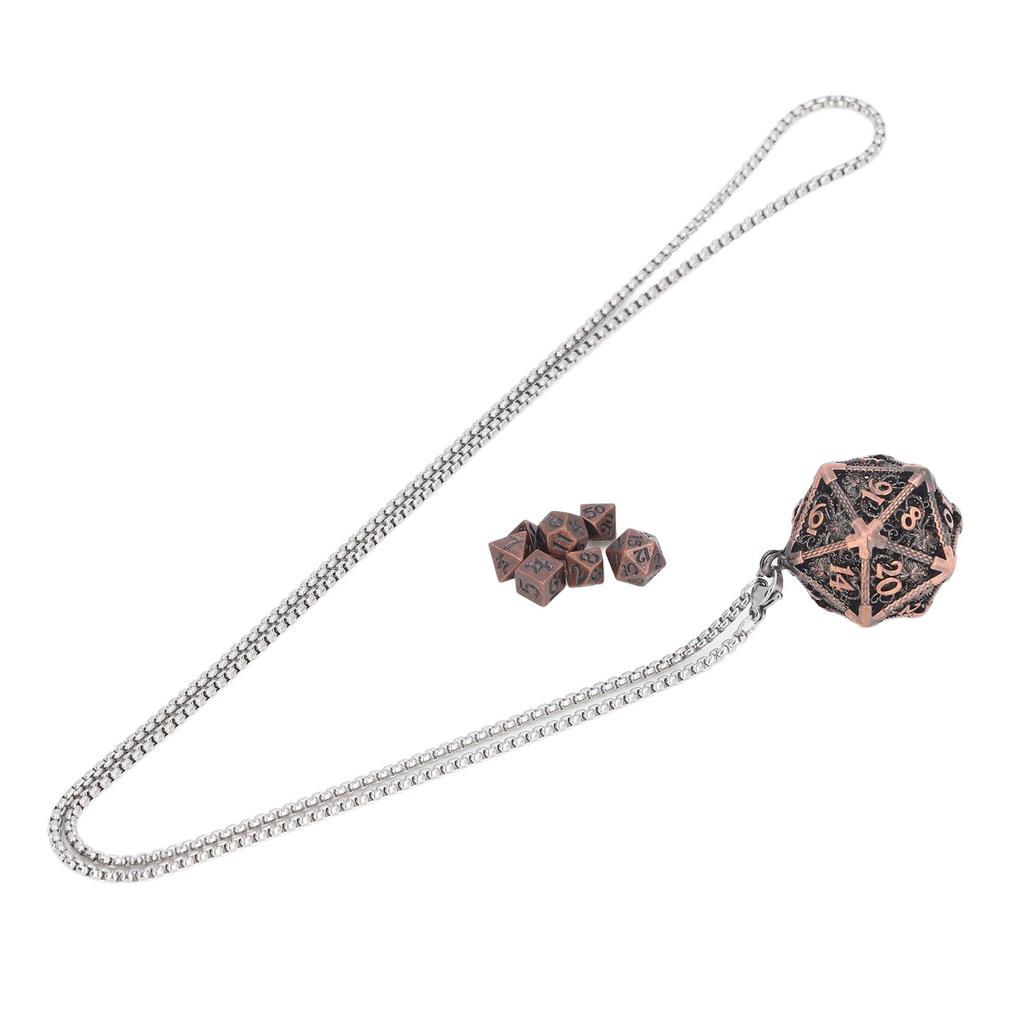 Mini Dice Set Necklace Antique Tiny Small Metal Hollow Polyhedral Portable Toy with Storage Box