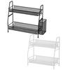 Double Layer Storage Rack with Side Storage Basket Hollow Mesh Iron Detachable Stable Anti-skid