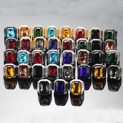 Винтажное хип-хоп кольцо из нержавеющей стали с большим драгоценным камнем разноцветное для мужчин и женщин, вечерние украшения, черные кольца для рэперов и панков