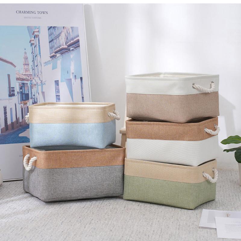 Foldable Storage Basket For Home Supplies Cotton and Linen Organizer Box For Underwear Socks Baby Toys Organizer Accessories