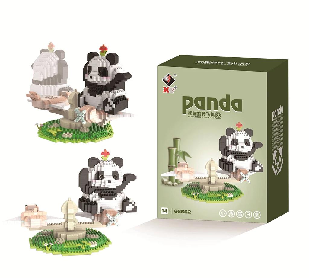 DIY Kawaii Panda Model Building Blocks Assemble 3D Panda Playing on Swings Seesaws Wooden Horses Brick Toys with high quality