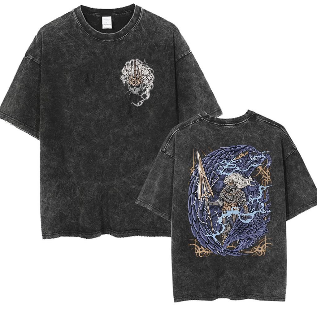 Vintage Washed Dark Souls Artorias The Abysswalker Grim Graphic T Shirt Unisex Game Player Fans Short Sleeve Tshirts Streetwear