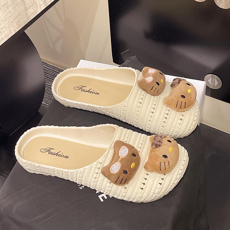 Cute Hello Kitty Soft Bottom Cool Slippers Women's Summer Breathable One Pedal Bag Head Drag Lightweight Versatile Hollow Half Pack Drag