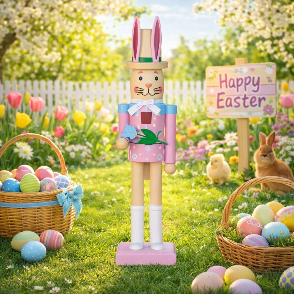 Детский подарок Милый пасхальный кролик Щелкунчик Гладкая ручная работа Деревянная статуэтка кролика Реалистичные фигурки кролика-щелкунчика Реквизит для вечеринки