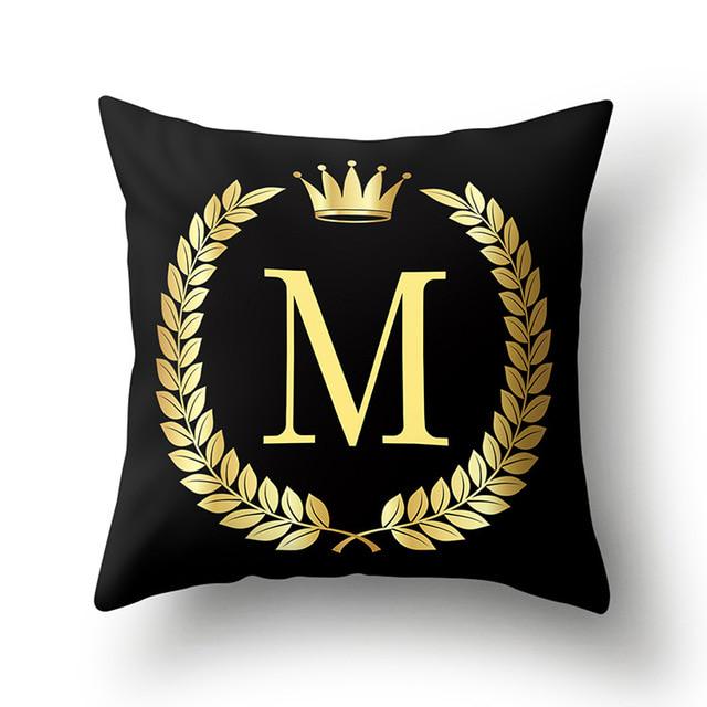 45x45cm Black Gold Letter Crown Polyester Cushion Cover Sofa Home Decor Pillowcase Decorative Cushion