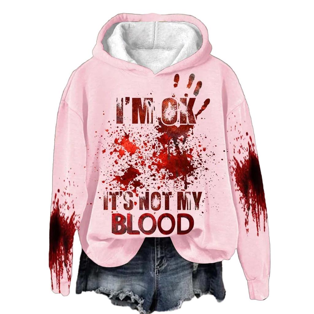 Я в порядке, это не моя кровь. Женские повседневные милые топы с длинным рукавом. Рубашки. Женские повседневные топы с длинным рукавом.