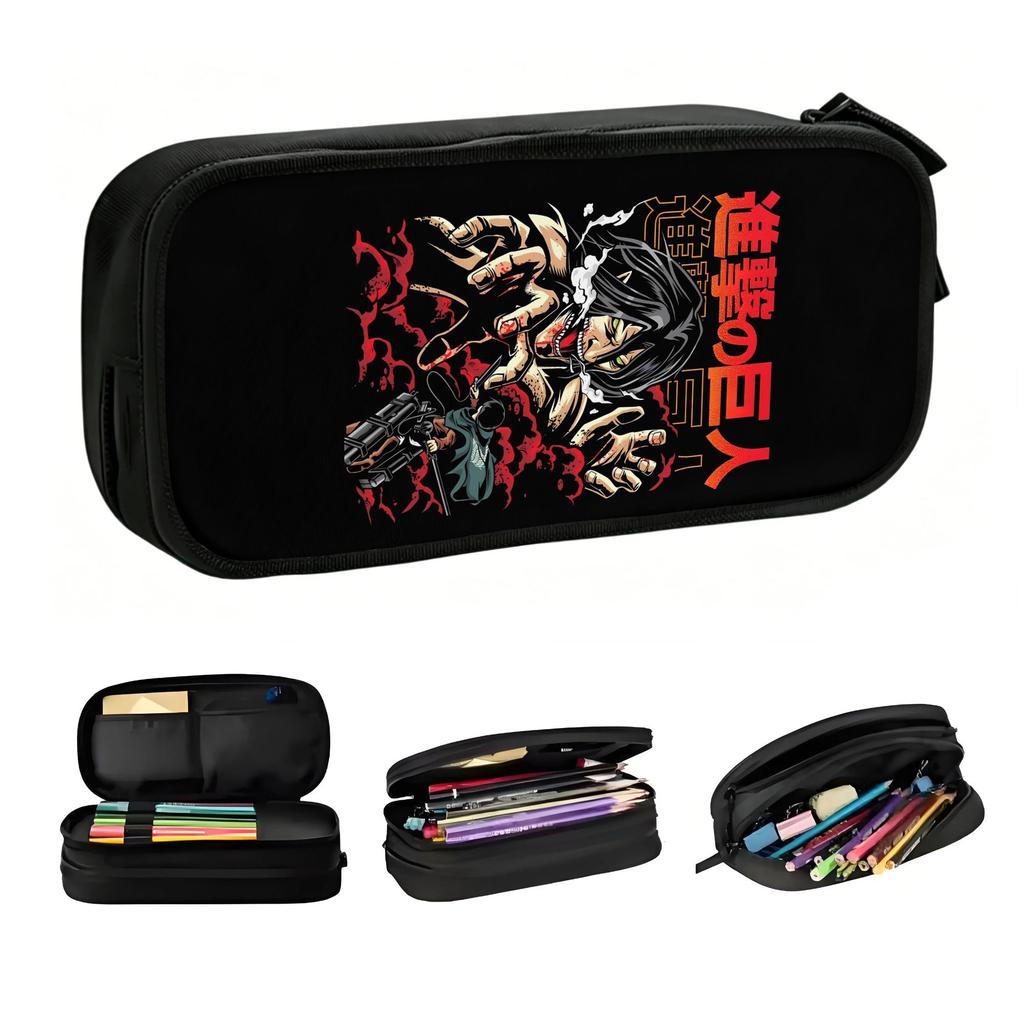 Japane Manga Attack on Titan Anime School Pencil Cases Boy Girl Large Capacity Pencil Bag Pouch Students Stationery