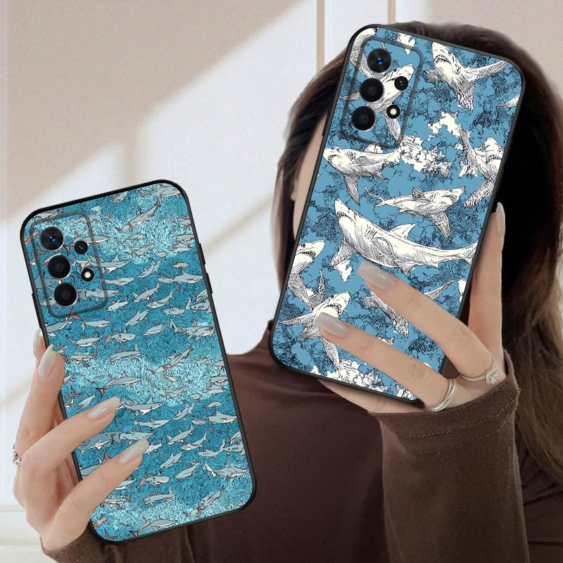 Мультяшная синяя акула для Samsung A03 Core A 04 05 06 12 14 15 16 22 23 Galaxy A25 26 4G 34 35 52 53 56 71 73 90 5G мягкий чехол для телефона