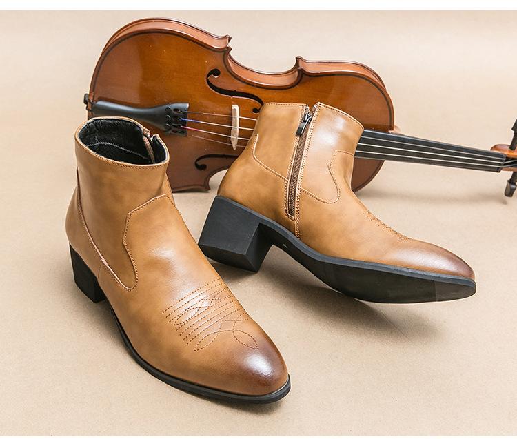 Модные мужские ковбойские ботинки Вестерн Черные на молнии Коричневые ботильоны Деловые Ручная работа Размер 38-46 Мужские ботинки 2025 новинка