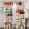 2 Panels Romantic Eiffel Tower Print Curtains Line Graffiti Style Curtains for Bedroom Living Room Kitchen Windows Cortina