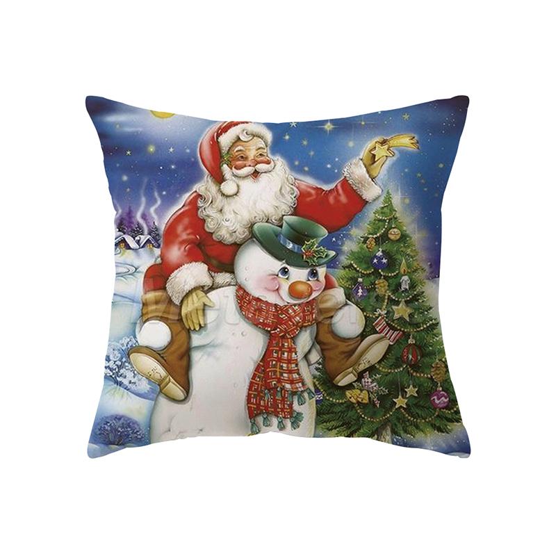 Merry Christmas Santa Claus Print Pattern Cushion Cover Home Living Room Sofa Decoration Polyester Pillow Pillow Cover
