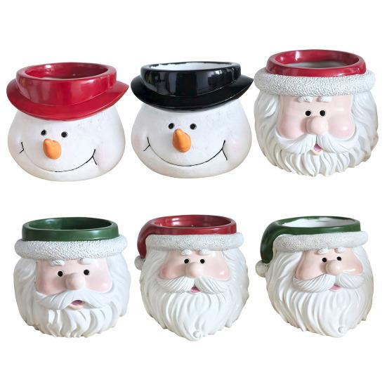 Рождественский снеговик, горшок-кашпо, голова Санта-Клауса, смола, суккуленты, травянистые растения