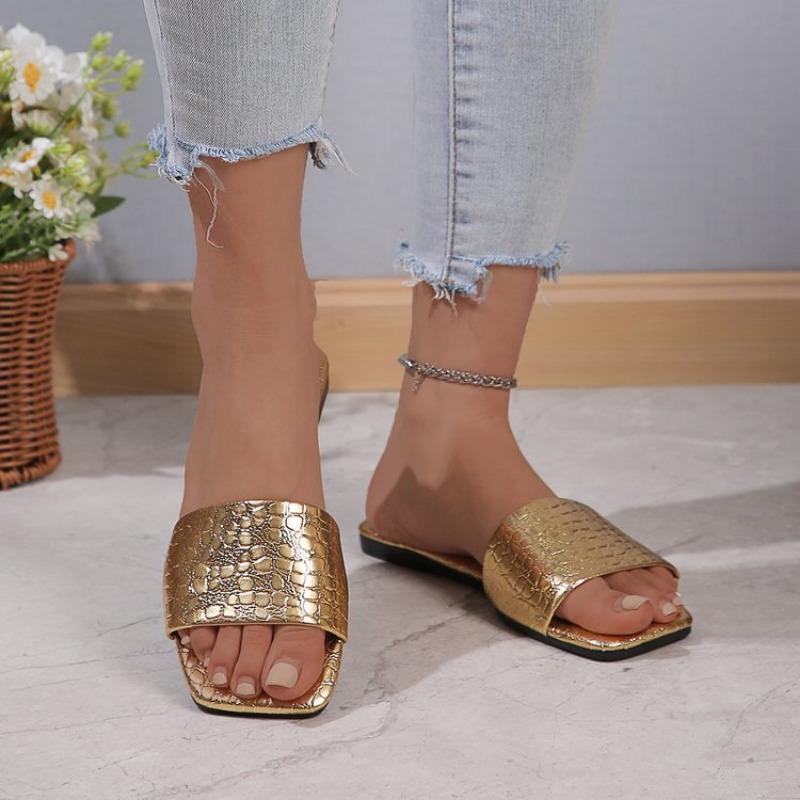 Летние женские туфли большого размера на плоской подошве с принтом змеи One Word Beach Sandals Slippers