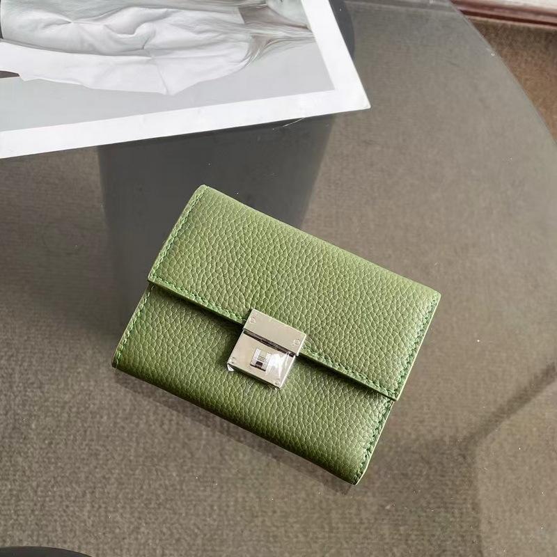 Новый кошелек из натуральной кожи с верхним слоем из коровьей кожи с рисунком личи, короткий кошелек с тремя отделениями, квадратная пряжка, сумка для тофу, Cross Collision