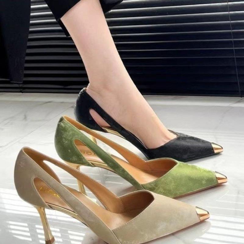 Женские сандалии Летние Новые Высокие каблуки Острый носок Вышитые Тонкий ремешок Сумка на голову Сандалии Повседневная Мода Темперамент Каблук Сандалии