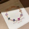 18K Real Gold Plated Zircon Lucky Four-Leaf Clover Flower Minimalist Buckle Bracelet, High-End Versatile Bangle Fashion Jewelry