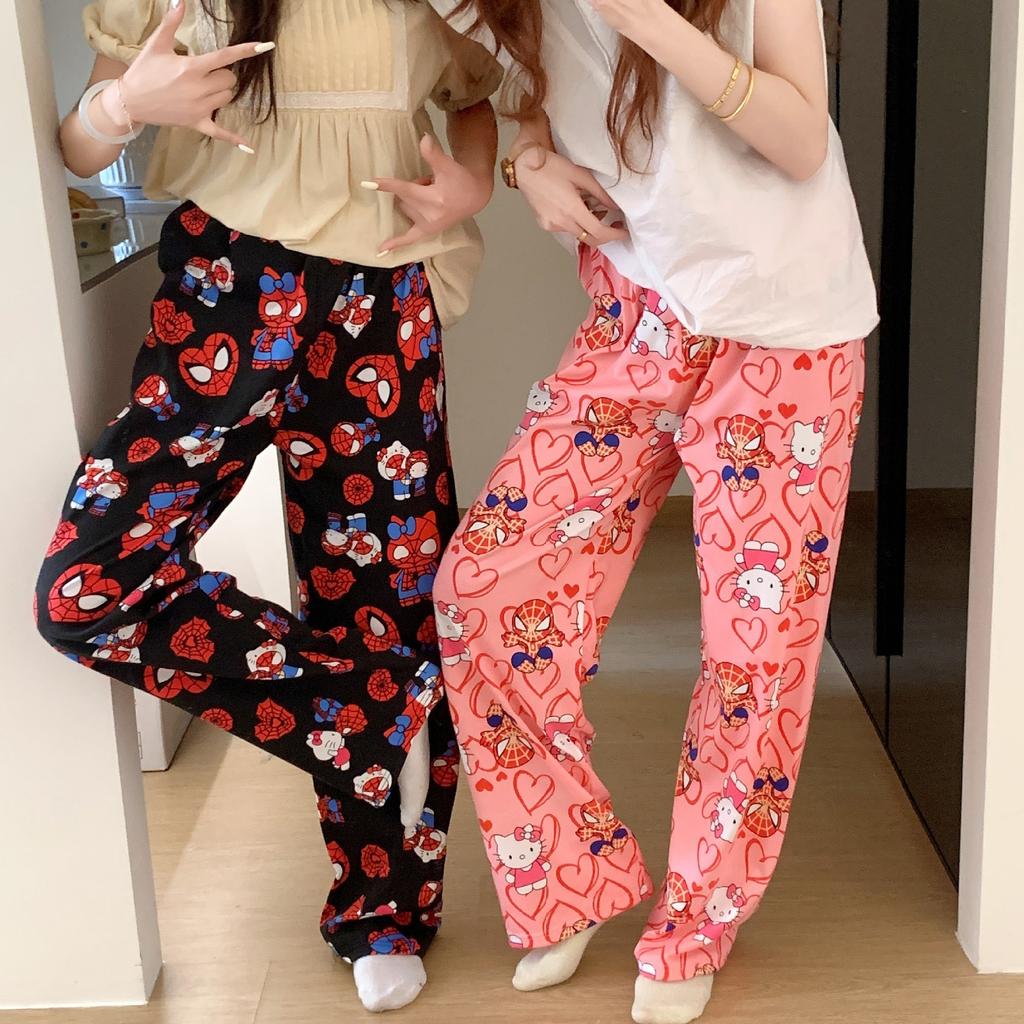 Women's Summer Thin Cartoon Sleep Pants Loose Casual Lounge Long Pants Breathable Soft Pajama Bottoms