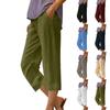 Женские модные однотонные свободные повседневные брюки с эластичной резинкой на талии и прямыми карманами длиной до икры