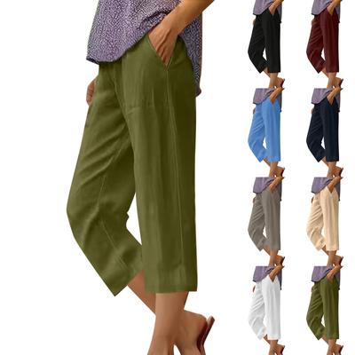 Женские модные однотонные свободные повседневные брюки с эластичной резинкой на талии и прямыми карманами длиной до икры