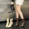 Fashion Rivet Belt Buckle Thin High Heel Side Zipper Banquet Show Women's Short Boots