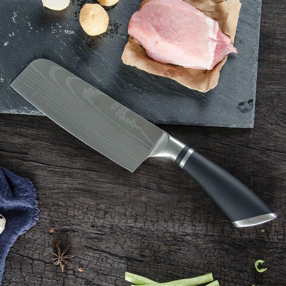 Японский нож Накири 6,5 дюймов лазерный дамасский узор из нержавеющей стали с острым лезвием нож для мяса и овощей инструмент кухонные аксессуары