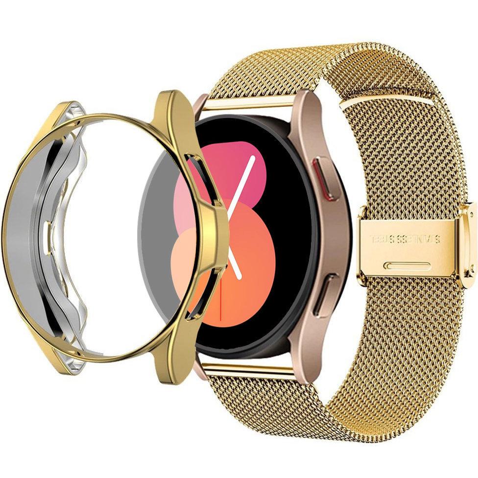 Bracelet + Case with Screen Protector for Samsung Galaxy Watch 5 44mm, Gold