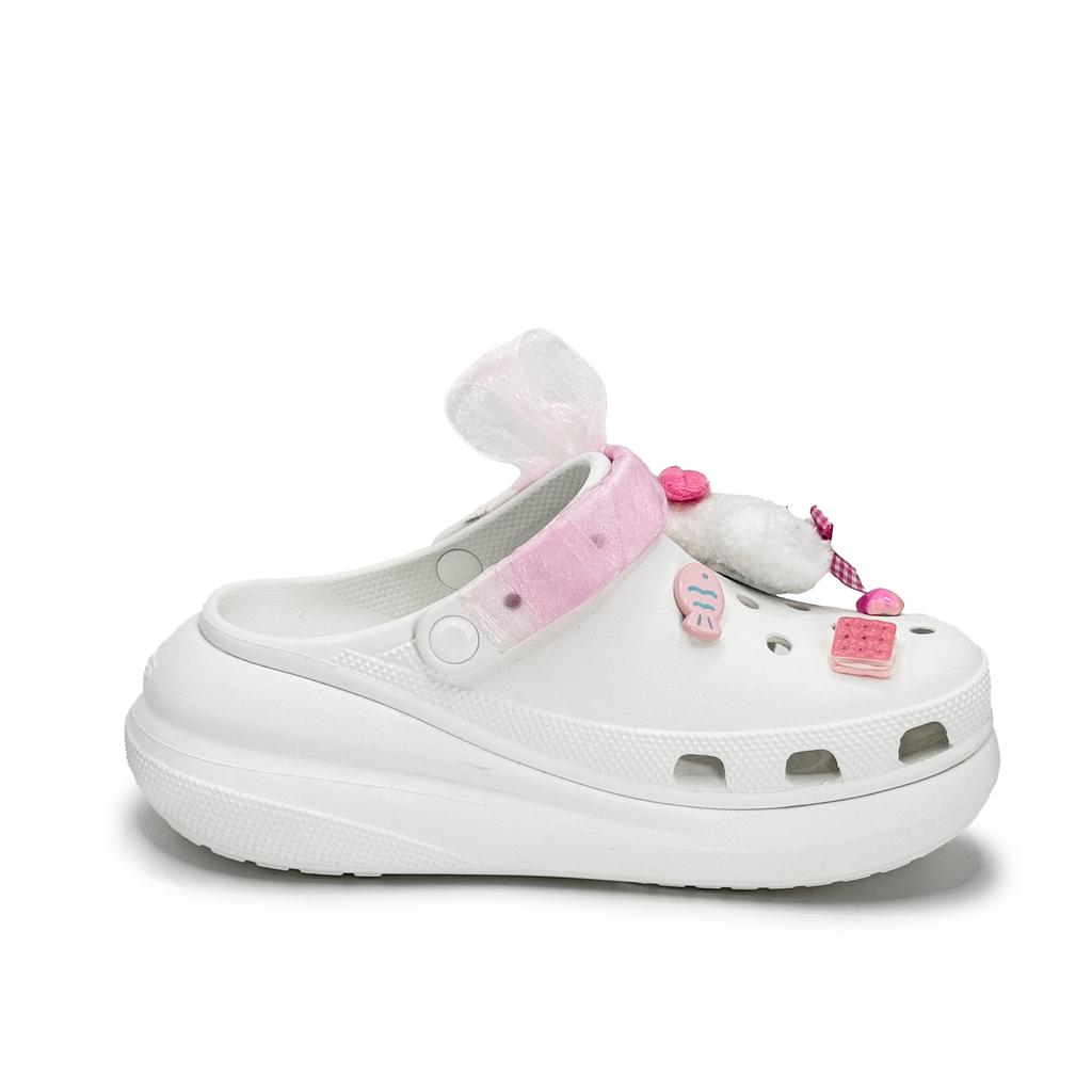 Crocs Crush Clog Sweetheart Snack EVA Cute Doll Girly Heart Princess Bow Ribbon Hole Shoes Unisex White