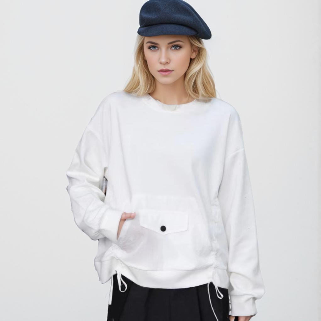 DIMANAF 2024 Плюс Размер Футболка Пуловер Осенняя Толстовка Футболка Женская Карманы Твердый Длинный Рукав Свободный