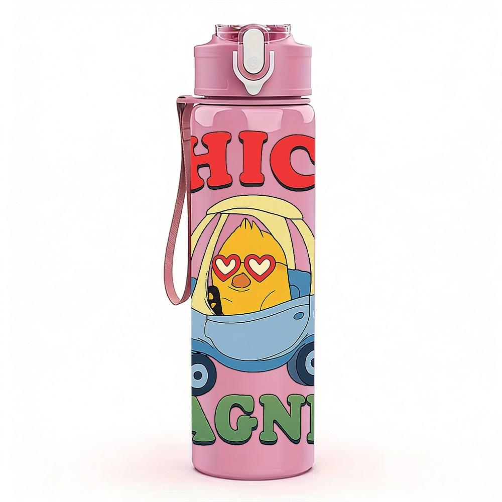 1PC Chick Race Car Design 750ml Color Plastic Sports Water Bottle Leakproof Flip Straw Lid Suitable for Sports Office Home Use