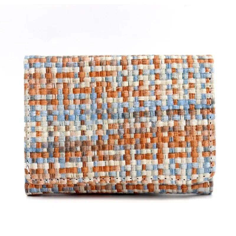 New Fashion Woven Pattern PU Folding Wallet for Women Multifunctional Short Coin Purse Multi-card Slot Card Holder ID Bag