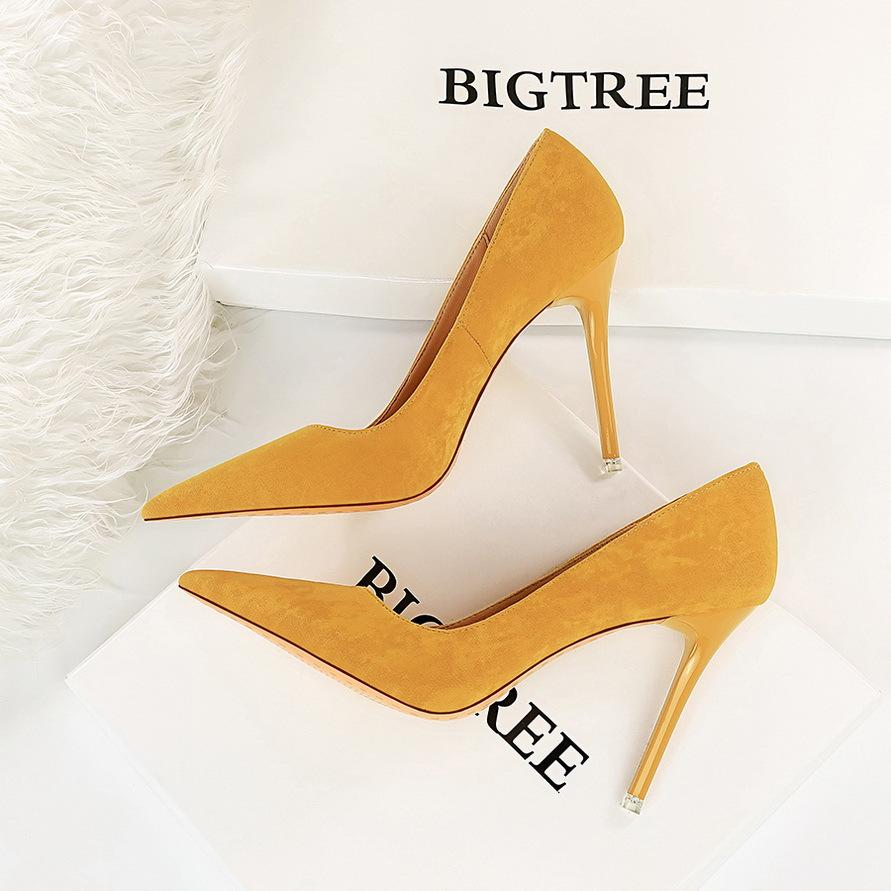 Bigtree Fashion Thin Heel 10.5CM Super High Heel Suede Shallow Mouth Pointed Sexy Single Shoe