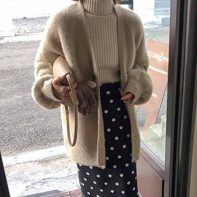 Осенне-зимний свободный кардиган Newe, однотонный тонкий вязаный кардиган, свитер с v-образным вырезом из искусственного норкового флиса, пальто, женское пальто 11650