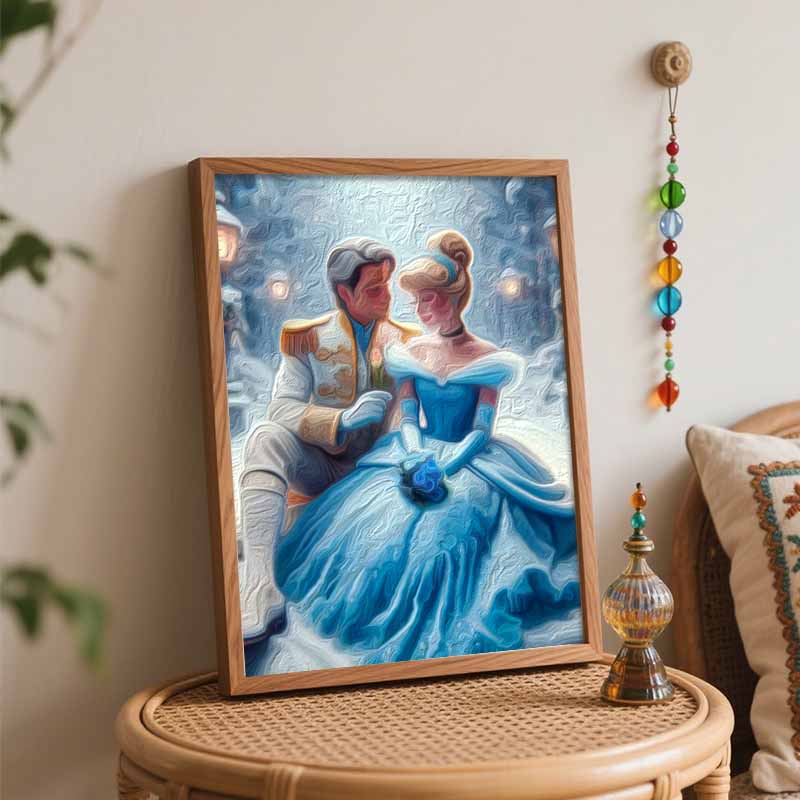 Disney Cinderella Prince Oil Art Painting Kit Home Wall Decor Handmade Gift Romantic Snow Scene Couple Portrait Modern Art Decor