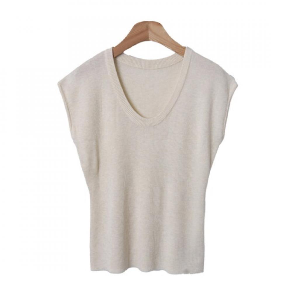 Shop Women S U Neck caSUal Cap Sleeve Solid Slim KniT T ShirT Beige Jle Wkn 36