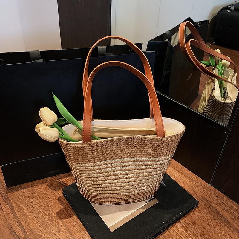 Jane Fashion Сумка на плечо Женская 2025 Плетеная Пляжная Сумка-ведро для отпуска