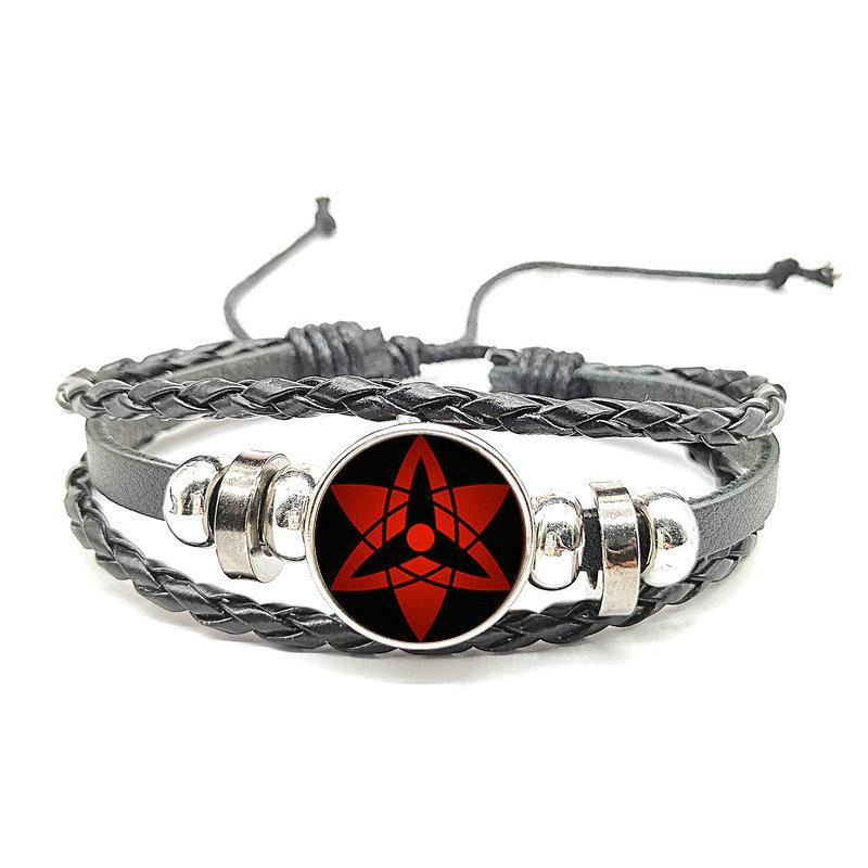 Браслет из черной многослойной кожи с камнем времени в стиле Наруто Мори