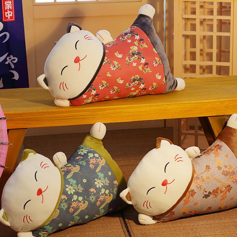 Подушка Lucky Cat в японском стиле двойного назначения, подушка для спинки дивана, офисная подушка для ремня безопасности, поясничная подушка для автомобиля