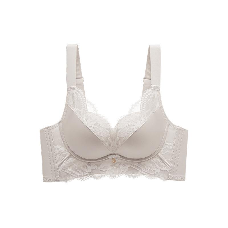 French Style Bra for Women Gathering Red Bra Without Steel Ring Lace Push Up Bra