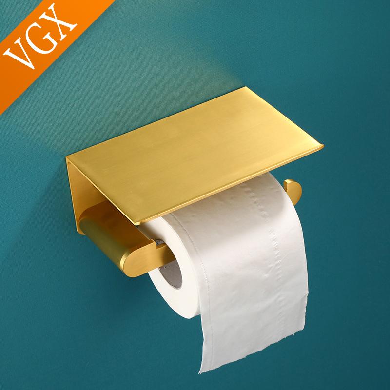 Держатель туалетной бумаги VGX с полкой для телефона, стойка для рулонов туалетной бумаги без проколов, настенное крепление, аксессуары, фурнитура, матовый черный, белый