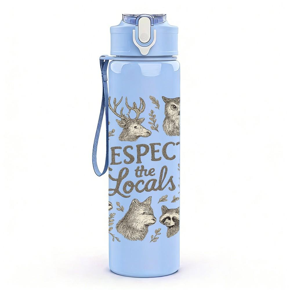 1PC Respect Local Cats Letter 750ml Color Plastic Sports Water Bottle Leakproof Flip Straw Lid Suitable for Sports Office Home Use