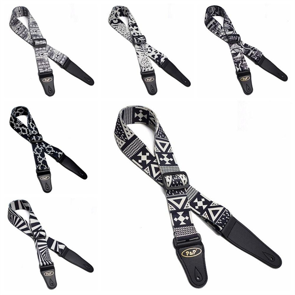 Black and White Guitar Strap Adjustable Acoustic Guitar Strap Electric Guitar Belt  Instrument