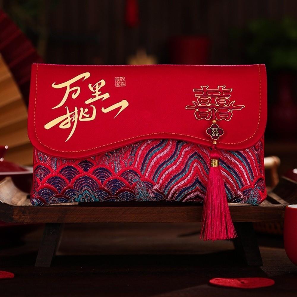 Traditional Red Envelope Best Wishes with Tassel Money Pocket Embroidery Details Handmade Brocade Bag Traditional Gift