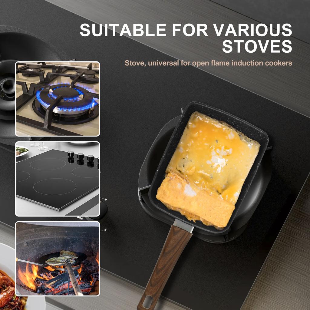 Rectangle Tamagoyaki Pan Iron Nonstick Japanese Omelette Pan With Spatula Sponge Multifunctional Egg Roll Pan for Kitchen