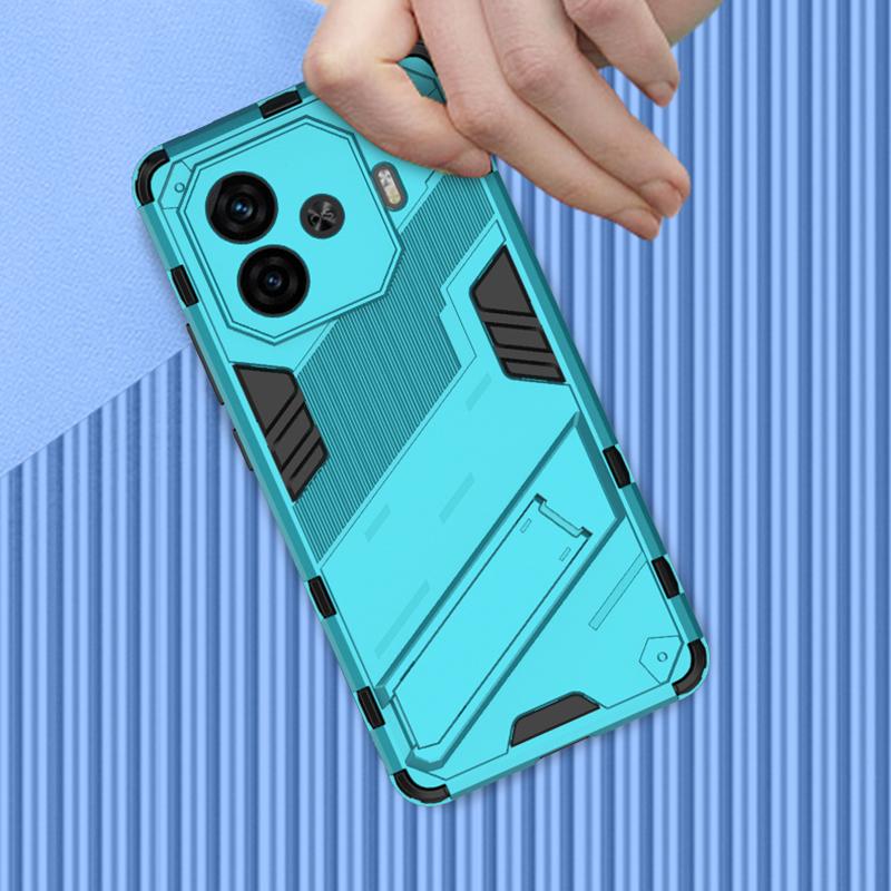 For Vivo Y200 Y200e GT Y100 (IDN) 5G Punk Armor Shockproof Bumper Rugged Rubberized PC Fitted Kickstand Case Stand Holder Cover Shell