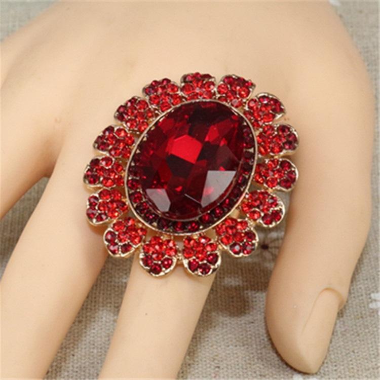 Европейское и американское ретро очень большое роскошное хрустальное стеклянное отверстие регулируемое кольцо модное преувеличенное парное кольцо с драгоценными камнями